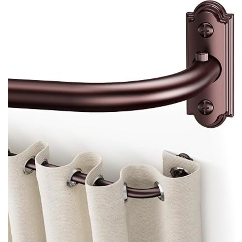 YaFex Bronze Curtain Rod 32-86 Inch, 1 Inch Heavy Duty Black Curtain Rods for Windows, Adjustable Window Treatment Rods, Blackout Wrap Around Curtain Rod for Bedroom
