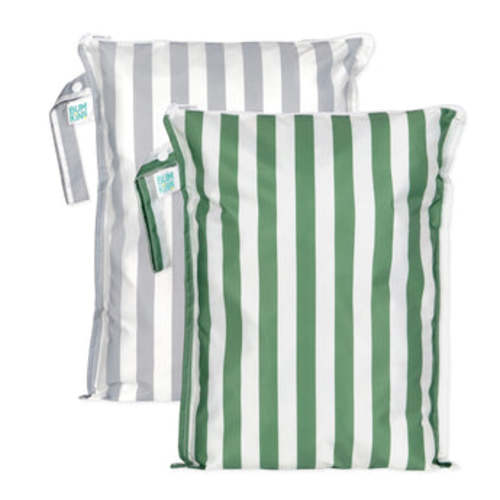 Wet Bag Plus 2 Pack: Green + Gray Stripe – Bumkins