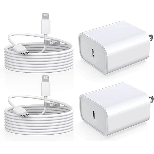 Matsusho iPhone Charger Fast Charging 10 FT, 2 Pack 20W USB C Wall Charger Block with 10FT Long Type C to Lightning Fast Charging Data Sync Cable Compatible for iPhone 14 13 12 11 Pro Max XS XR X iPad