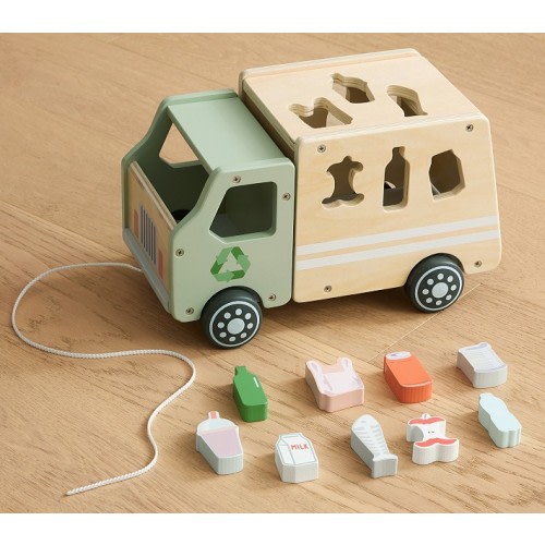 Wooden Recycling Truck Shape-Sorter Pull Toy