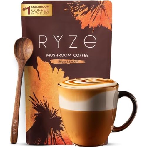RYZE Organic Mushroom Coffee, Medium Roast, Adaptogenic Blend, 30 Servings