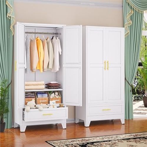 GAIOUS Metal Armoire Wardrobe Closet Cabinet with 2 Doors and Drawer, 71"