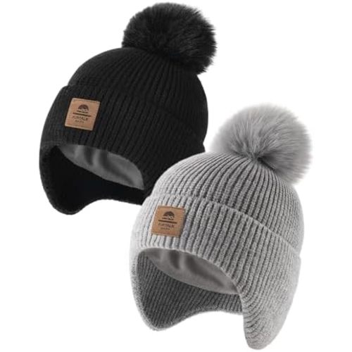 FURTALK Toddler Winter Hat Baby Pom Pom Beanie Boys Girls Kids Knitted Fleece Lined Cap