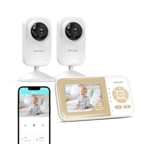 ebemate Video Baby Monitor 2 Camera | 2.8" LCD | 1200FT | Temp & Feeding Alert | No-Glow Night Vision | 2-Way Audio EBE29-2