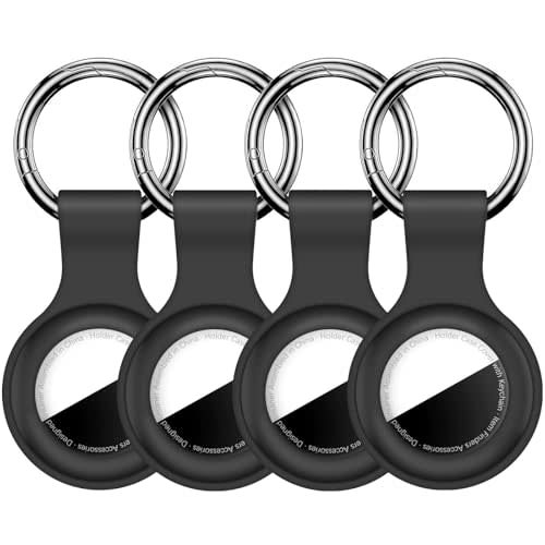 Linsaner [4 Pack] Compatible with AirTag Case Keychain for Air Tag Holder Silicone for AirTags Key Ring Cases Tags Chain for AirTag GPS Item Finders Accessories, Black