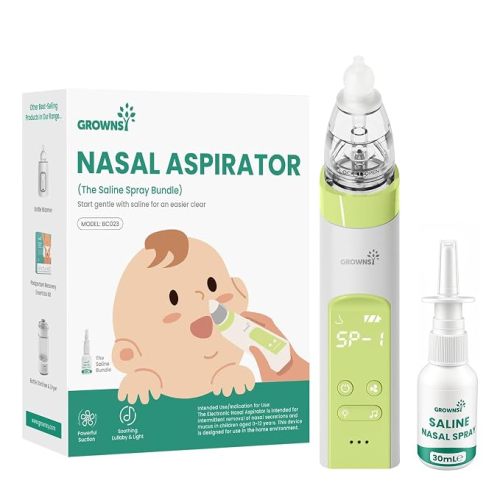 GROWNSY Baby Nasal Aspirator, Electric Nose Sucker, Powerful Suction,Grey | Automatic Nose Cleaner with Soft Silicone Tips, Larger Suction Chamber, Music and Light Soothing Function