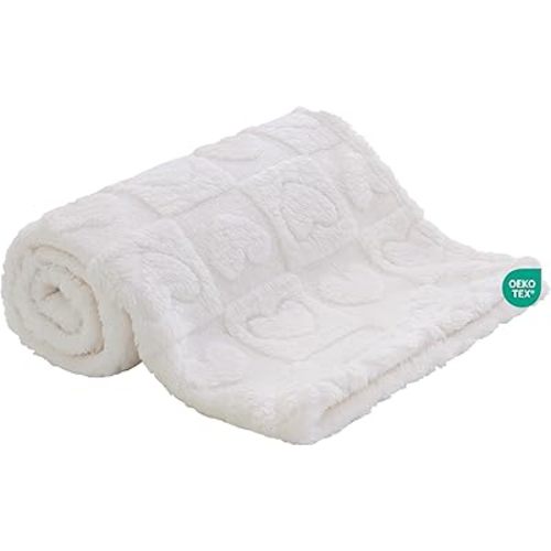 Soft Cozy Fleece Baby Blanket Heart Checkered Pattern Fluffy Plush Receiving Blanket for Newborn Infant Toddler, Warm Crib Stroller Blanket for Boys Girls 30"x40",Light Beige