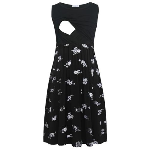 Smallshow Women's Sleeveless Nursing Dresses | Patchwork, Maternity, Breastfeeding