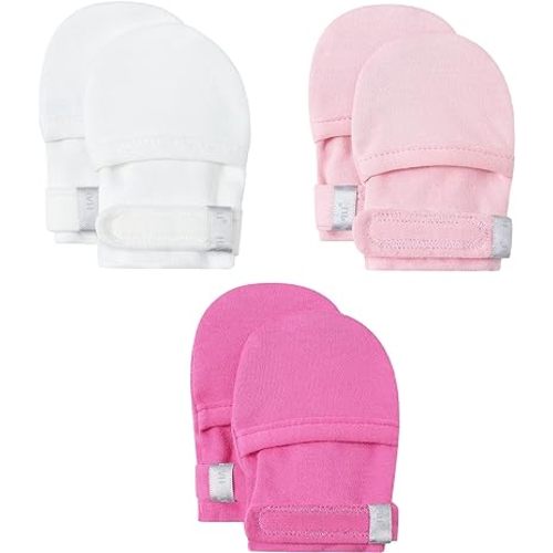 HAPIU Baby No Scratch Mittens Stay On, 100% Cotton Breathable, Adjustable Infant Gloves for Boys Girls, Newborn - 12 M
