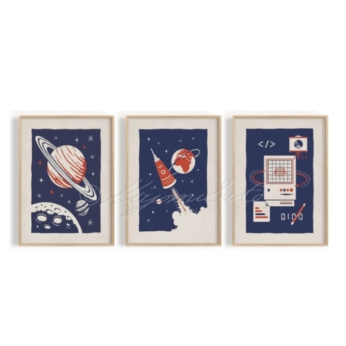 Science Space Exploration Art Poster Set of 3