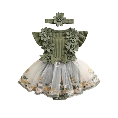 Douhoow Baby Girl Dress Romper Baby Romper Dress Flowers Embroidery Tulle Skirt Infant Girl Summer Clothes with Headband