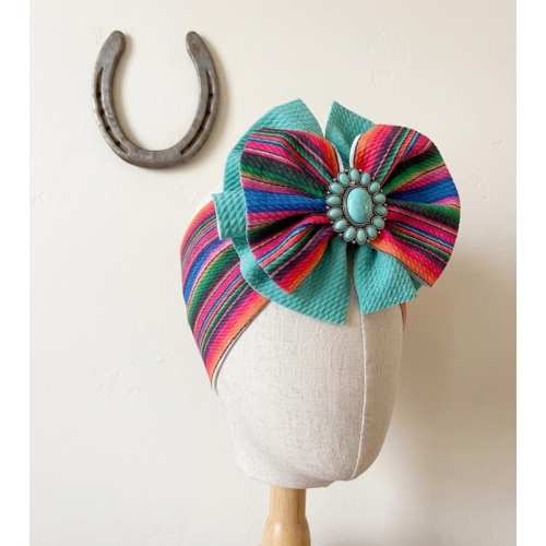 Shredded Bow Headwraps for baby girls, hair bow headbands with conchos