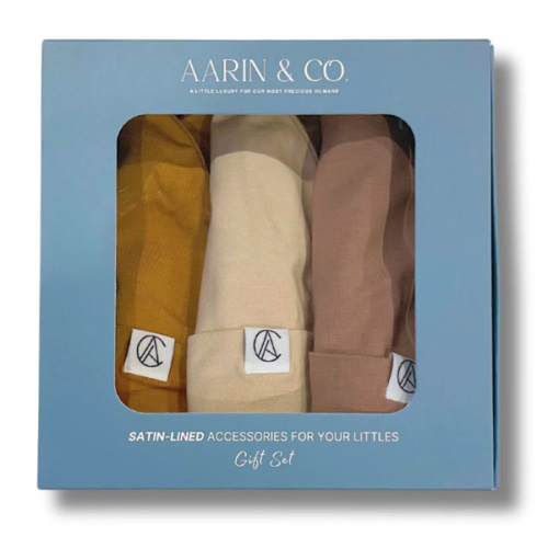 Newborn Satin Lined Jersey Beanie Gift Set-Neutral – Aarin & Co.