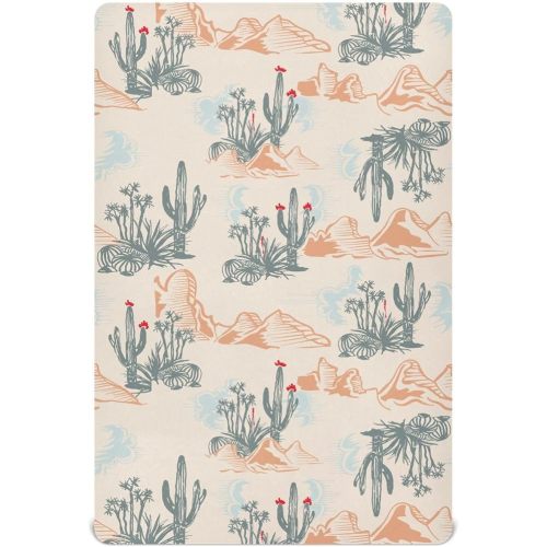 Tropical Desert Cactus and Mountains Fitted Crib Sheets Stretchy Portable Playard Sheets for Baby Toddler, Breathable Soft Mini Crib Mattress 52 x 28 in for Boys and Girls
