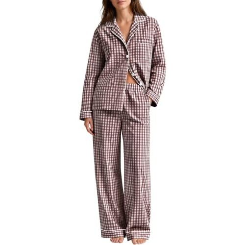 SWOMOG 100% Cotton Women Pajamas Set Long Sleeve Sleepwear 2 PCS Loungewear Set Button Down Pjs Set with Pockets