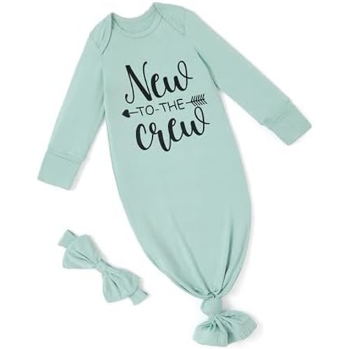 PATPAT Baby Sleeper Gown with Bamboo Viscose for Newborn Girls Boys, Knotted Nightgown with Mittens for Infant Home Coming