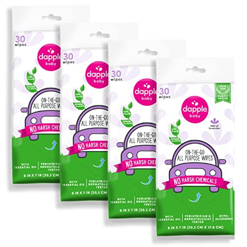 Dapple Baby All Purpose Wipes, Hint of Lavender, Plant Powered, Hypoallergenic, 30 Count (Pack of 4)