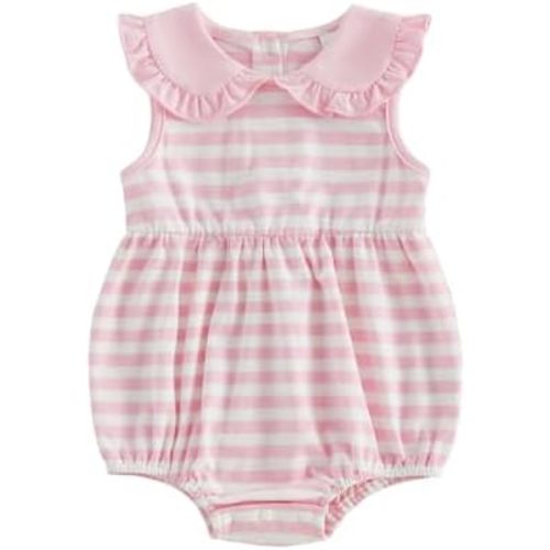Newborn Baby Girl Summer Clothes Striped Peter Pan Collar Sleeveless Bubble Romper Bodysuit Jumpsuit Infant Outfit