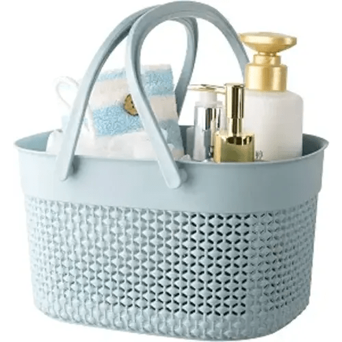 rejomiik Portable Shower Caddy Basket, Plastic Organizer Storage Tote with Handles Toiletry Bag Bin Box for Bathroom, College Dorm Room Essentials, Kitchen, Camp, Gym, Blue
