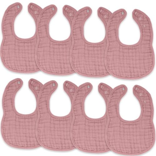 Comfy Cubs Muslin Cotton Baby Bibs, 8 Pack, Adjustable Size with Easy Snaps, Soft and Super Absorbent - Mauve