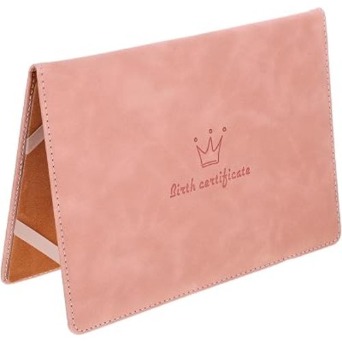 TEHAUX Birth Certificate Cover, Leather Birth Certificate Holder Universal Document Covers Document Organizer Folder Storage Case Newborn Birth Certificate Sleeve for Certificate Binder Sheets Pink