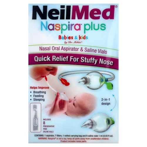 NeilMed Naspira Plus Nasal Aspirator for Babies and Toddlers - Gentle Mucus Removal HSA/FSA Eligible