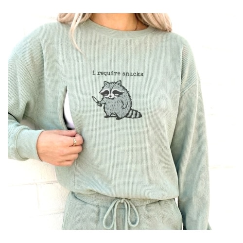Trash Panda Waffle Knit Embroidery - Nursing Sweatshirt
