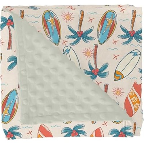 Retro Boho Surfing Baby Blankets for Girl Boy Summer Surfboards Coconut Palm Trees Sun Soft Mink Dotted Backing Double Layer Swaddle Blanket Beach Life Bed Throws for Newborn Toddler Nursery 30x40