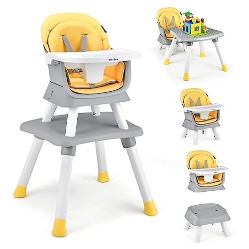 BABY JOY Baby High Chair, 8 in 1 Convertible Highchair for Babies & Toddlers | Booster Seat | Table and Chair Set | Building Block Table | Toddler Chair with Safety Harness, Removable Tray (Chevron)