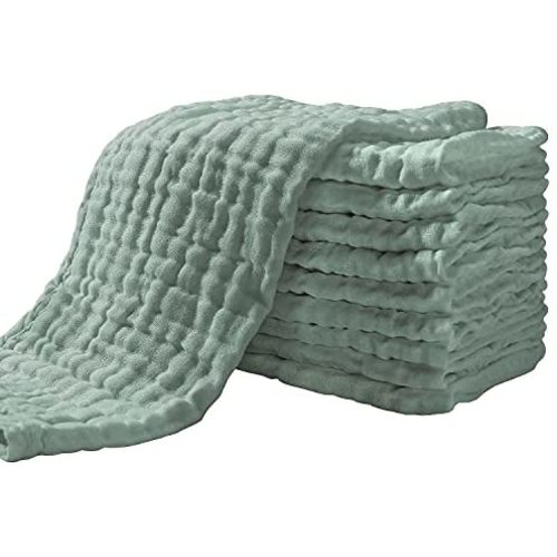 Muslin Burp Cloths for Baby 10 Pack 100% Cotton Baby Washcloths Large 20''X10'' Super Soft and Absorbent by YOOFOSS - Dark Green