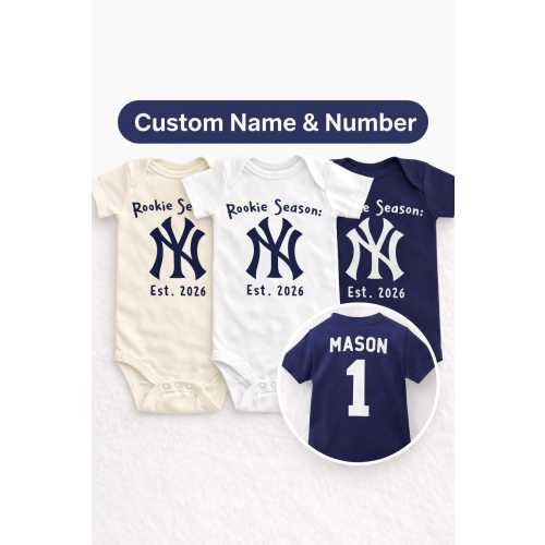 Custom Yankees Baby Onesie, Personalized Name & Number, Baseball Baby Outfit, Baby Shower Gift, Yankees Newborn Bodysuit