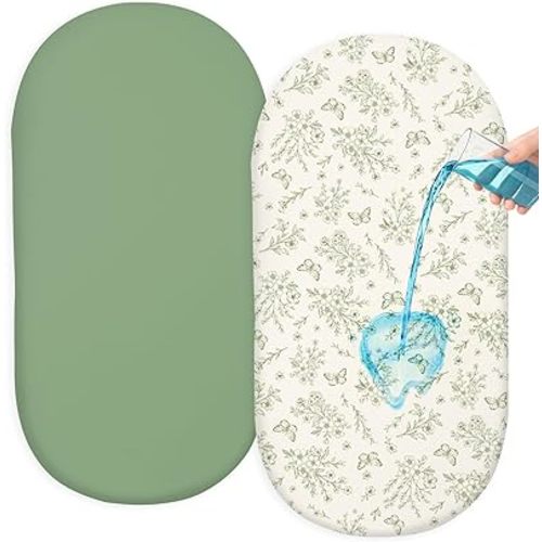 FIOBEE Baby Bassinet Sheets for Girls Boys 2 Pack Waterproof Bassinet Mattress Elastic Fitted Crib Sheets Universal Fit for Hourglass Oval and Rectangle Bassinet Sheet 33" x 17", Green