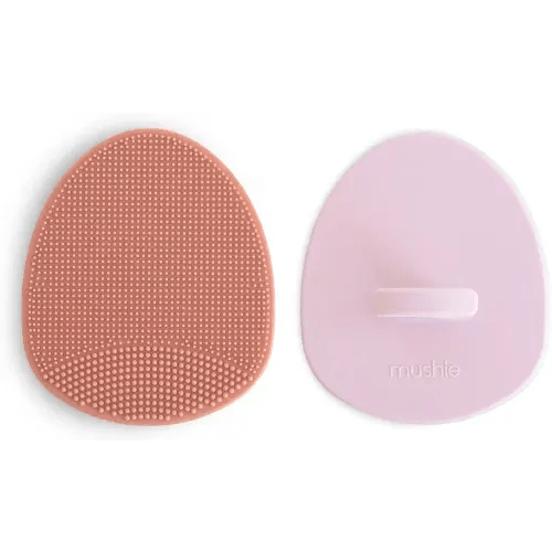 mushie Baby Bath Cradle Cap Brush | Soft Silicone Bristles for Dry Skin, Eczema, & Cradle Cap Treatment | 2-Pack (Rose/Soft Lilac)