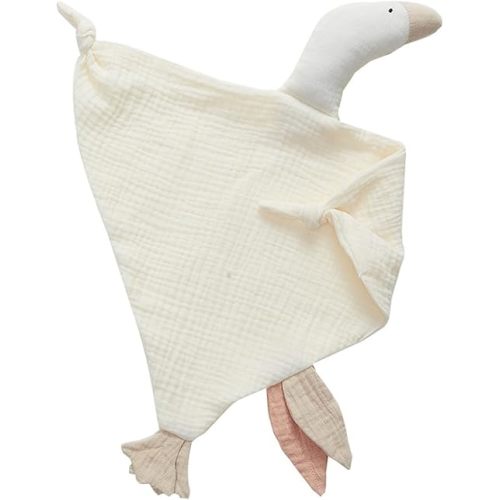 insular Baby Lovey Blanket for Boys and Girls, Organic Muslin Cotton Security Blanket for Babies, Soft Breathable Lovie Soothing Towel for Newborn and Infant, Beige Goose