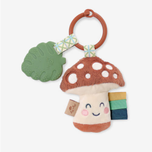 Itzy Ritzy Infant Toy & Teether - Itzy Pal Baby Teething Toy Includes Lovey, Crinkle Sound, Textured Ribbons & Silicone Teether Toy for Newborn (Mushroom)
