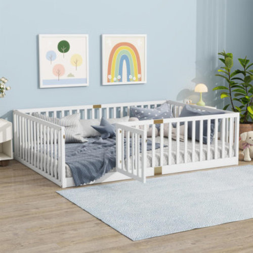 Harriet Bee Floor Bed With High Rails And Convertible Door,solid Wood Cama Montessori Bed Without Slats & Reviews | Wayfair
