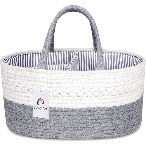 Baby Diaper Caddy Organizer 100% Cotton Rope Nursery Storage Bin for Boys and Girls Large Tote Bag & Car Organizer with Removable Inserts Baby Shower Basket