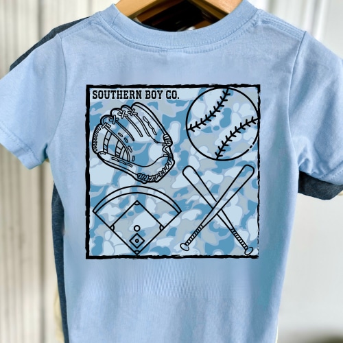 Camo Baseball Diamond Boy's Short Sleeve Shirt