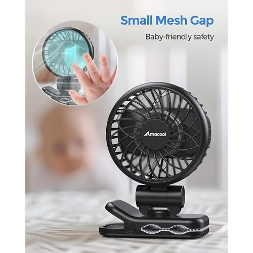 Mini Baby Fan with Clip for Carrier Stroller, Baby Essentials, Ultra Light 0.24 lb, Safe Gaps, Rechargeable 3-Speed Portable Fan, Beach Vacation Travel Essential Gear for Boys Girls, Registry Gifts