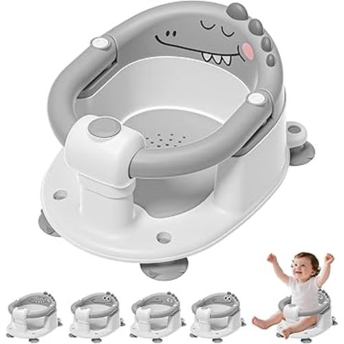 TPN Baby Bath Seat for Babies 6 Months & Up, Non-Slip Toddler Bath Seat with 5 PCS Waterproof Emoji Stickers, Portable Infant Bath Seat for Baby(Grey)