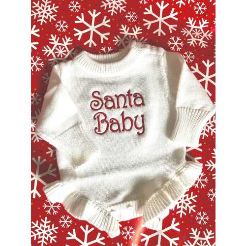 Santa Baby Christmas Sweater Romper – Ruffled Legs Edition