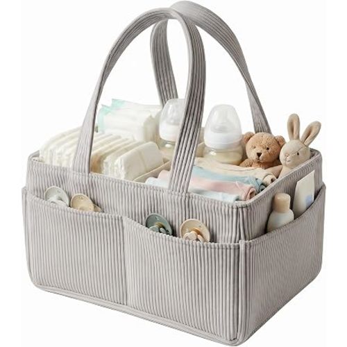 Diaper Caddy Organizer, Portable Baby Storage Basket, Foldable for Nursery Bin, Bedroom, Bathroom and Car Travel. Gift for Babies Shower List or Newborn Essentials, Boys and Girls (Grey)