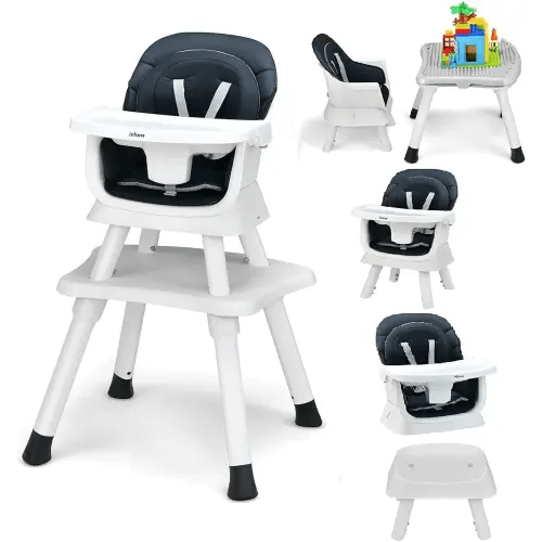 INFANS 8 in 1 Baby High Chair, Convertible Highchair for Babies and Toddlers, Infant Dining Booster Seat, Building Block Table, Kids Stool Table Chair Set with Removable Tray