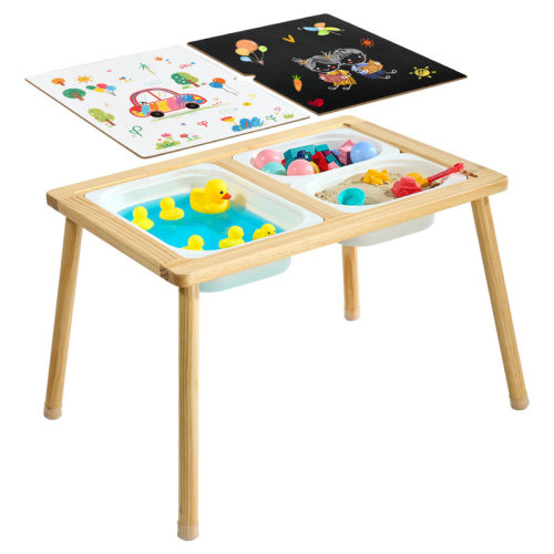 VEVOR Sensory Table for Toddlers, Wooden Kids Activity Table with Reversible Double-Sided Board, Storage Bins, and Non-Slip Feet, for Boys and Girls Playing Sand and Water, Drawing, Studying, Dining | Wayfair