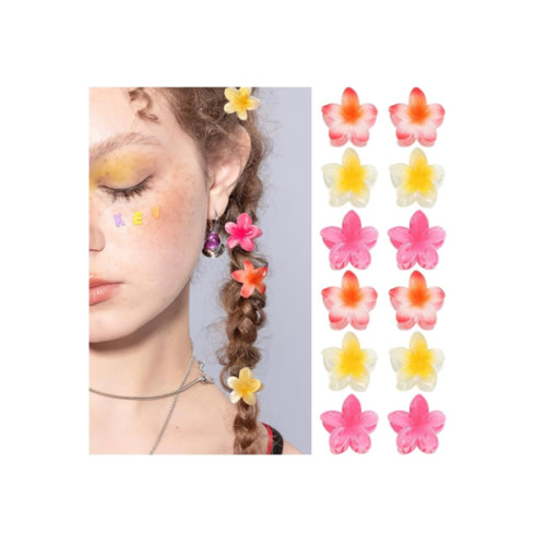 Small Flower Hair Claw Clips, 12PCS 1.18" Cute Mini Claw Clips for Women/Girls' Thick/Thin Hair, Hawaiian Hair Decorations, Birthday Gifts (A-mulicolored)