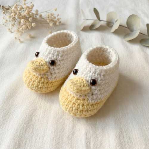 Handmade Crochet Duck Baby Booties, Newborn Gift