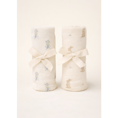 Bunny & Lily of the Valley - Jersey Swaddle Blanket Set