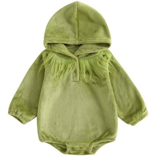 Sasaerucure Baby Girl Boy Christmas Furry Grinch Hoodie Onesie