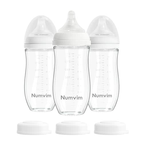 Numvim Natural Glass Baby Bottles Gentle & Extra Slow Flow, Newborn Breastfeeding Bottle with Anti Colic Nipple for 0 Months Babies, 3 Packs (White (8 Ounce), 1 Count (Pack of 3))