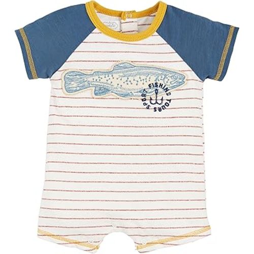 Mud Pie Boy Vintage Fish Shortall; 9-12 Months